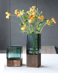 Wood Glass Flower Vase