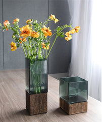 Wood Glass Flower Vase